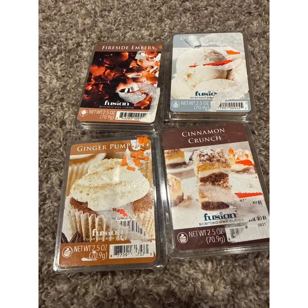 Fusion Scented Wax Cubes Lot 4 Fireside Embers Cinnamon Ginger Pumpkin 2.5oz